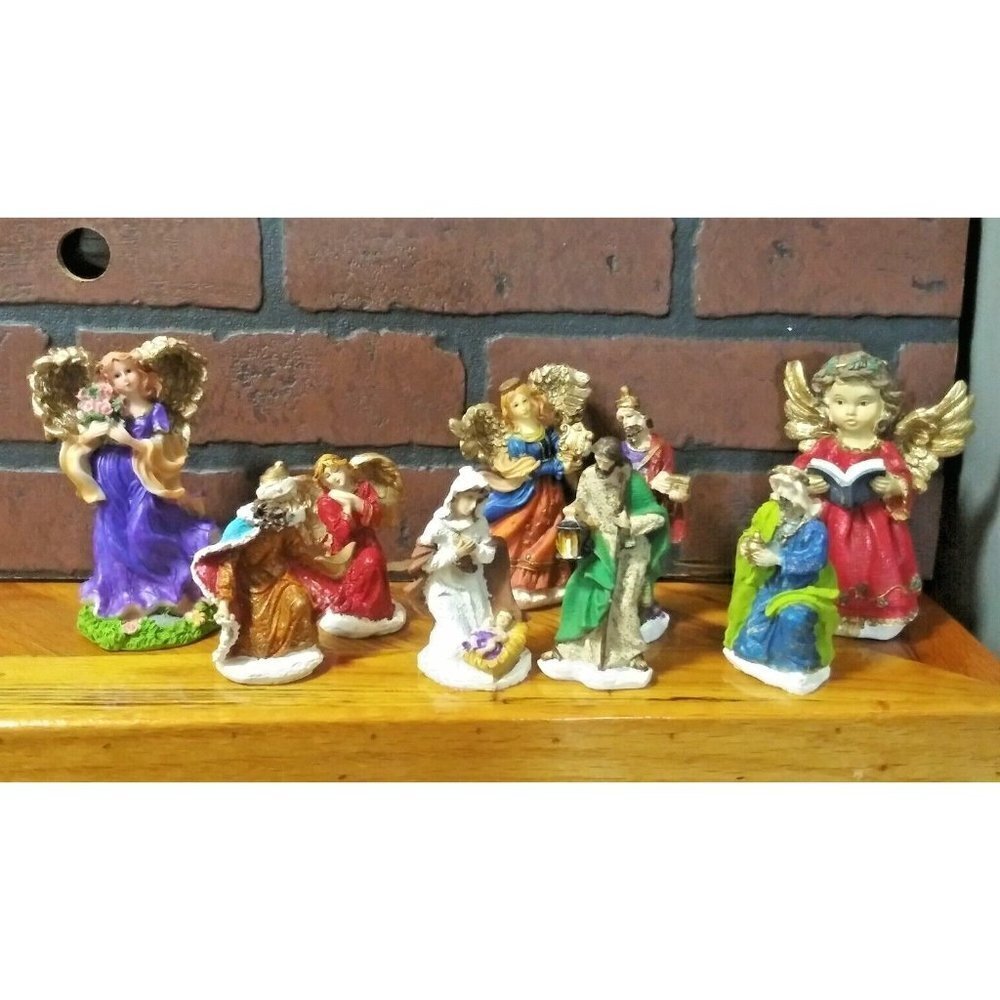 Nativity Set 9 Pcs Resin Statues Holiday Christmas Decor multicolor colorful EUC